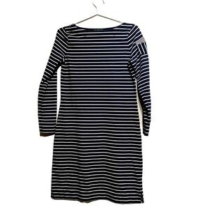 Classic Ralph Lauren Navy/White Blue Stripped Dress Size S. MIDI Length Coastal